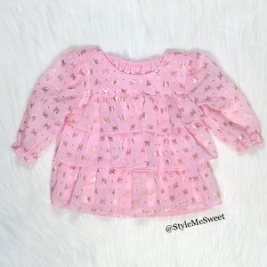 Baby Girl Healthtex pink top with gold bow print
